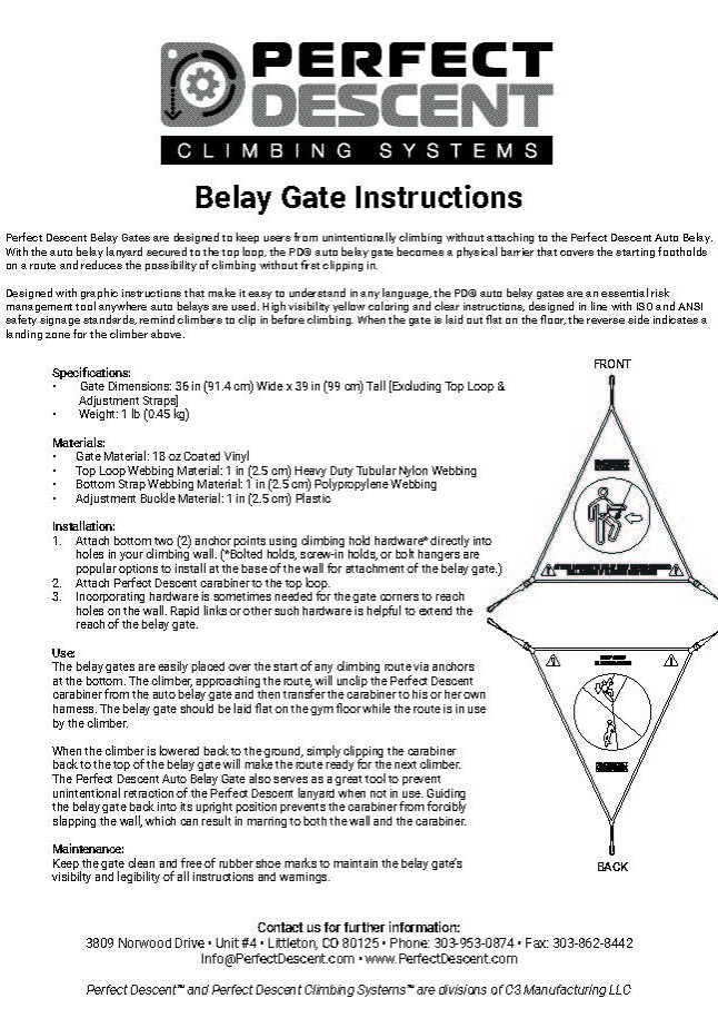 EN Perfect Descent Auto Belay Gate User Manual Rev 03-2019 Cover